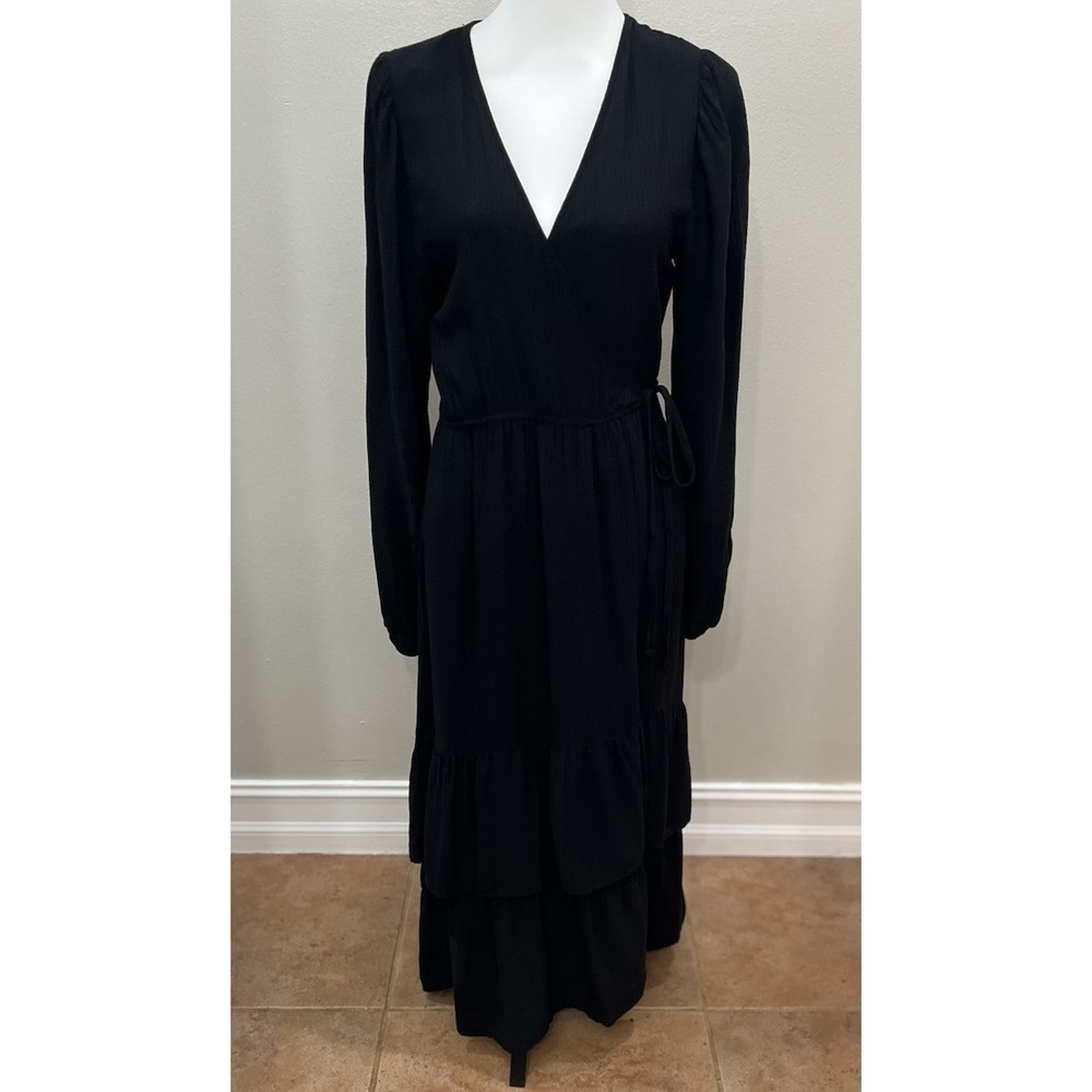 Knox Rose Womens Small‎ Long Sleeve Black Wrap Midi Maxi Dress Fairygoth Witchy